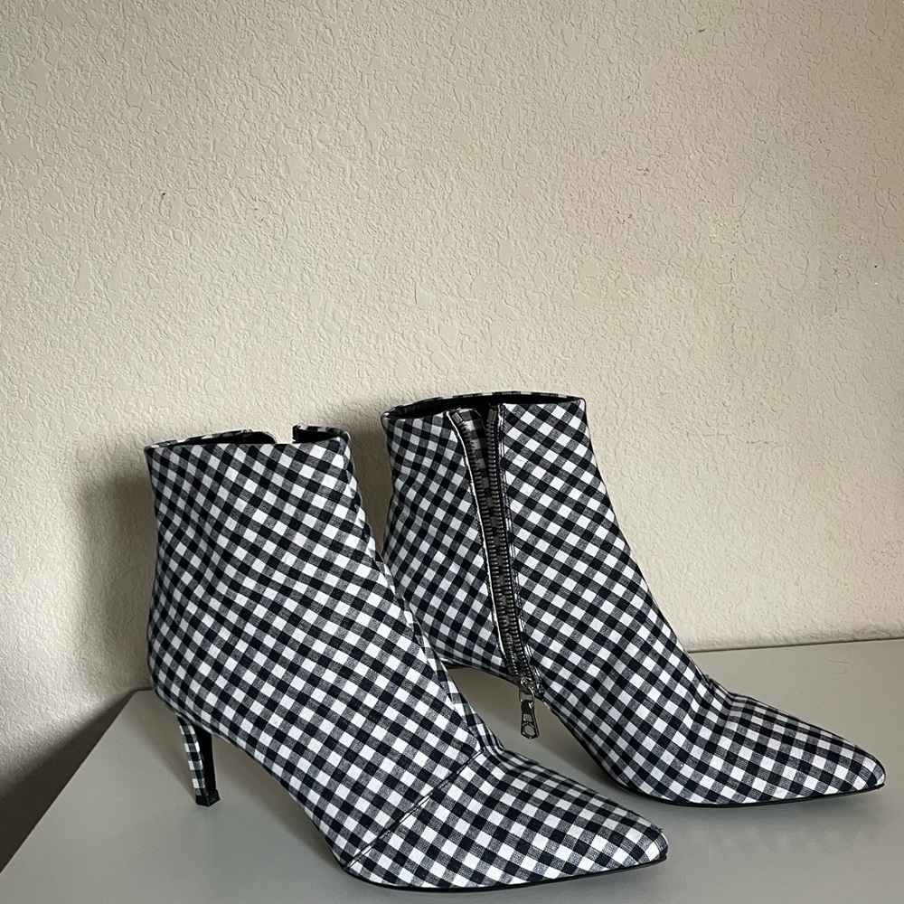 Rag & Bone Black and White Gingham Ankle Booties with Kitten Heel